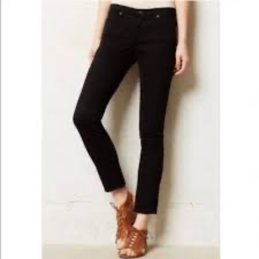 AG Adriano Goldschmied Black Corduroy The Stevie Slim Straight Pants Size 31